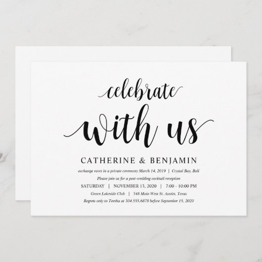 Invitation Moderne Rustique, Écriture Noire, Mariage Intime (Devant / Derrière)