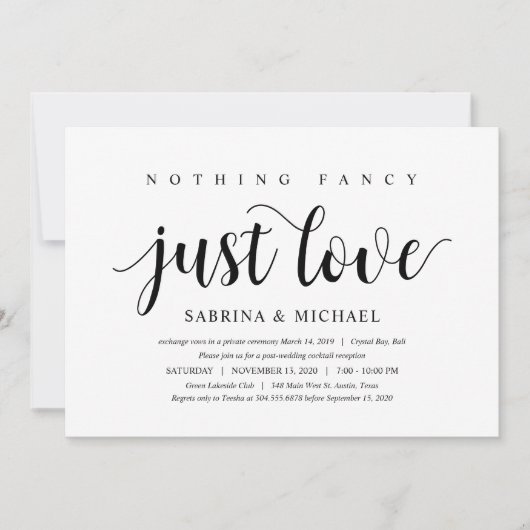 Invitation Moderne Rustique, Écriture Noire, Mariage Intime (Devant)