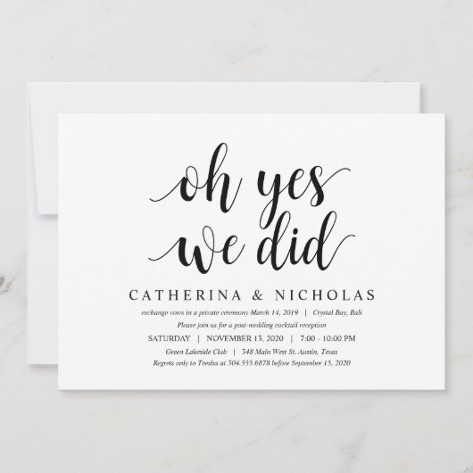 Invitation Moderne Rustique, Écriture Noire, Mariage Intime (Devant)