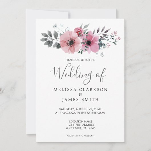 Invitation Moderne rustique élégant fleurs d'aquarelle Mariag (Devant)