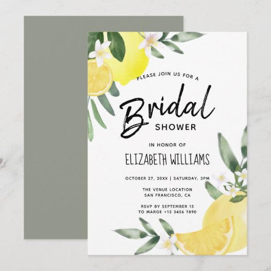 Invitation Moderne Rustique Fête des mariées de citron d'été (Devant / Derrière)