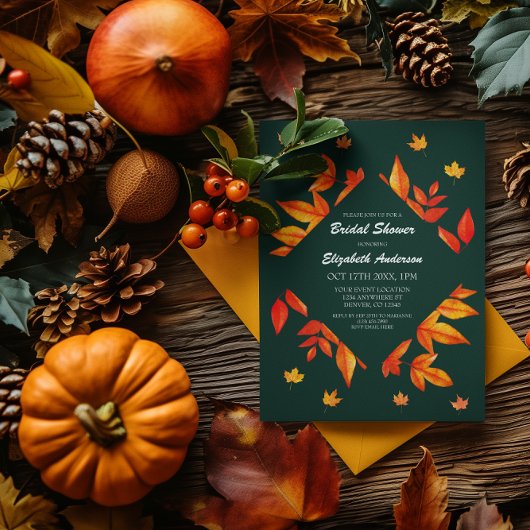Invitation Moderne Rustique Feuilles d'automne Fête des marié