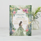 Invitation moderne rustique florale pour Quinceane (Debout devant)