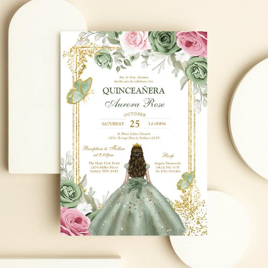 Invitation Moderne Rustique Florale pour Quinceane