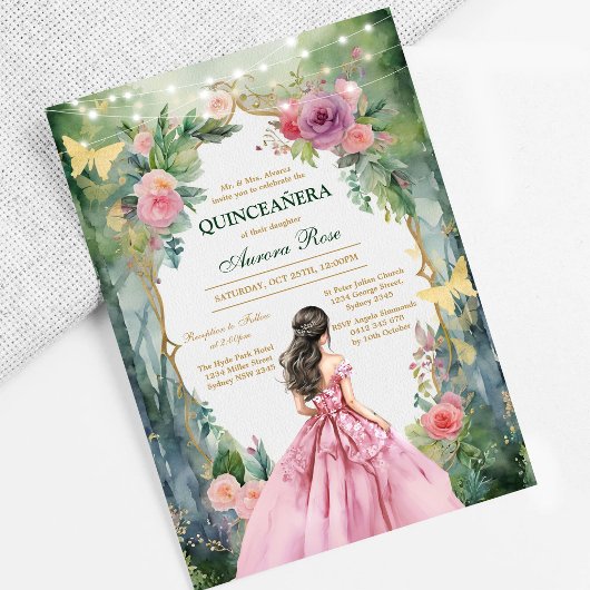 Invitation moderne rustique florale pour Quinceane