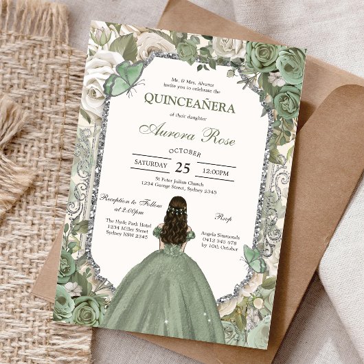 Invitation moderne rustique florale pour Quinceane