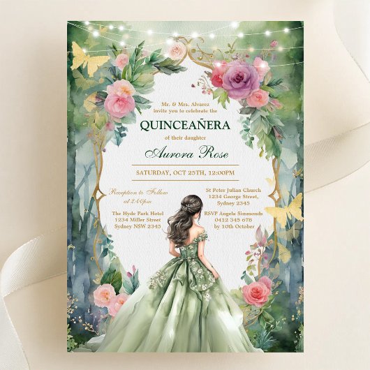 Invitation moderne rustique florale pour Quinceane