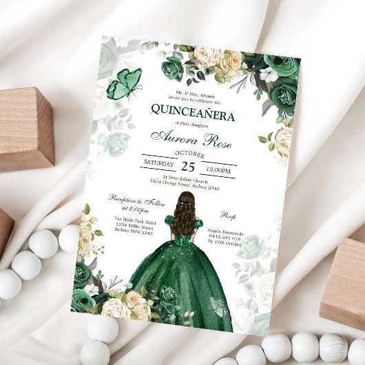 Invitation moderne rustique florale pour Quinceane