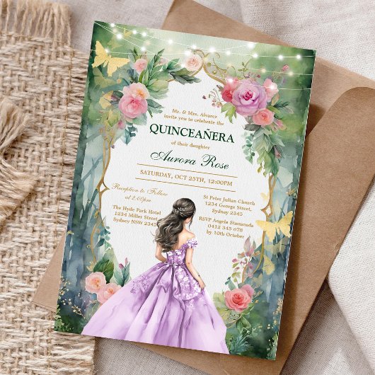 Invitation Moderne Rustique Florale pour Quinceane