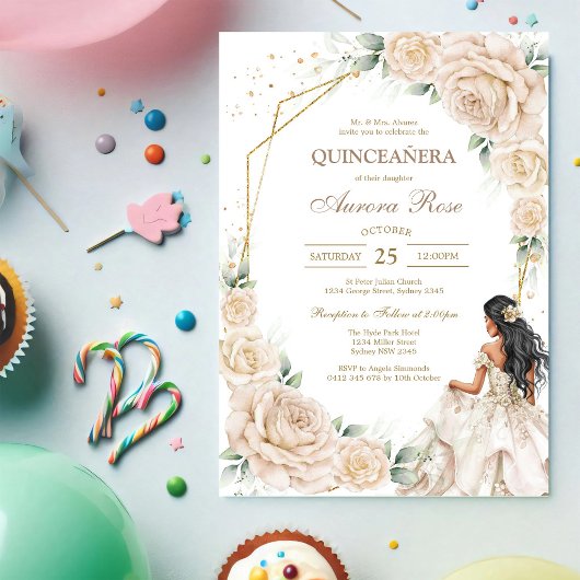 Invitation moderne rustique florale pour Quinceane