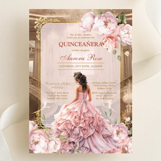 Invitation moderne rustique florale pour Quinceane