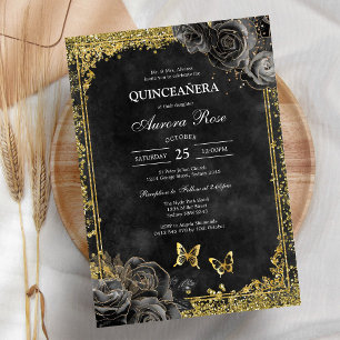 Invitation moderne rustique florale pour Quinceane