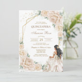 Invitation moderne rustique florale pour Quinceane (Debout devant)