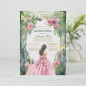 Invitation moderne rustique florale pour Quinceane (Debout devant)