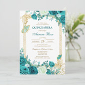 Invitation moderne rustique florale pour Quinceane (Debout devant)