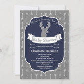 Invitation Moderne Rustique Gris & Baby shower de cerfs et fl (Devant)