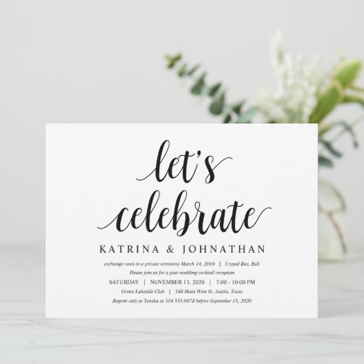 Invitation Moderne Rustique Joli Script Noir, Mariage en Elop (Debout devant)