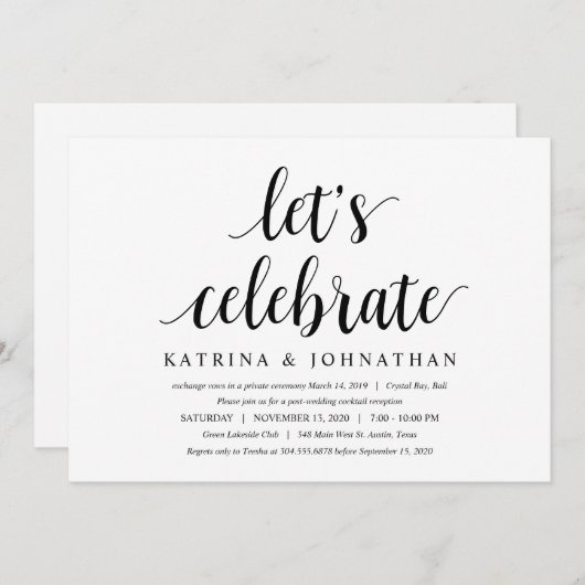 Invitation Moderne Rustique Joli Script Noir, Mariage en Elop (Devant / Derrière)