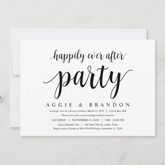 Invitation Moderne Rustique Joli Script Noir, Mariage en Elop (Devant)
