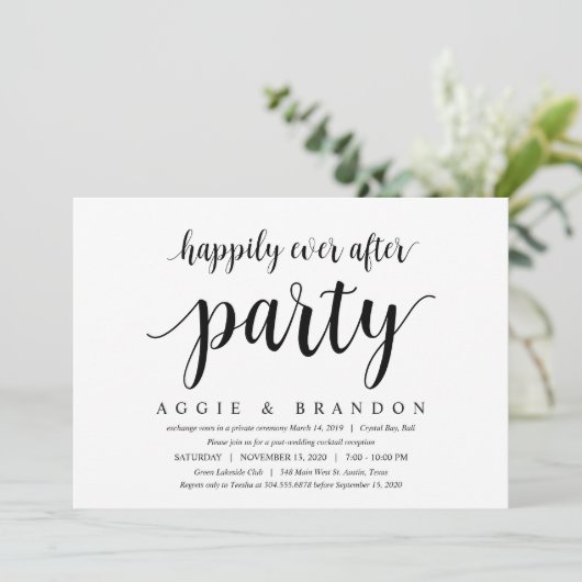 Invitation Moderne Rustique Joli Script Noir, Mariage Fuite (Debout devant)