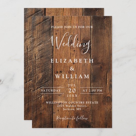 Invitation Moderne Rustique Mariage en bois de grange Code QR (Devant / Derrière)