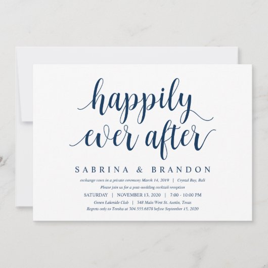 Invitation Moderne Rustique Mignon Bleu Marine, Mariage Fugit (Devant)