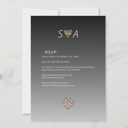 Invitation Moderne Rustique Noir Blanc Floral Mariage (Dos)
