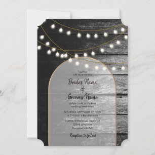 Invitation Moderne Rustique Noir Bois Lumière Arc Mariage