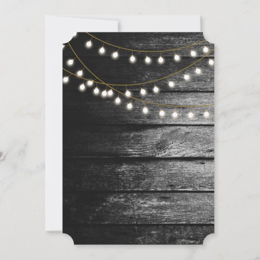 Invitation Moderne Rustique Noir Bois Lumière Arc Mariage (Dos)