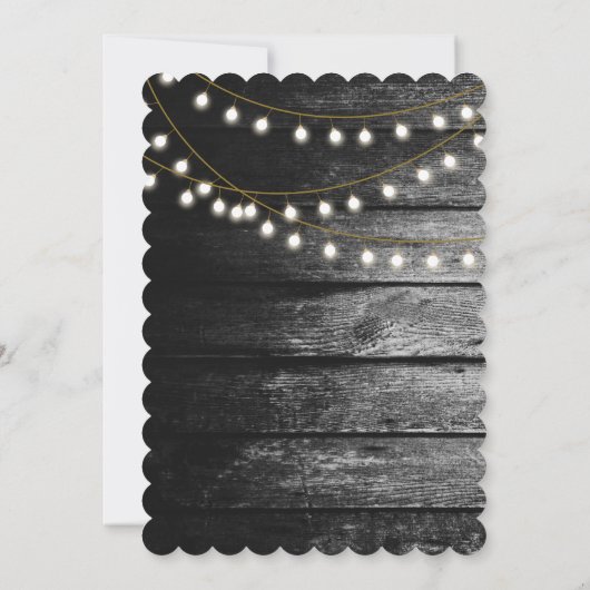 Invitation Moderne Rustique Noir Bois Lumière Arc Mariage (Dos)