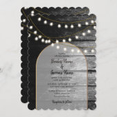 Invitation Moderne Rustique Noir Bois Lumière Arc Mariage (Devant / Derrière)