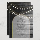 Invitation Moderne Rustique Noir Bois Lumière Arc Mariage (Devant / Derrière)