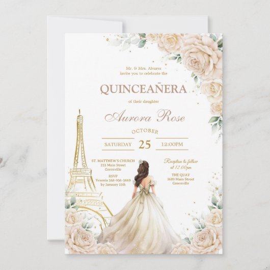 Invitation moderne rustique pour Quinceanera (Devant)