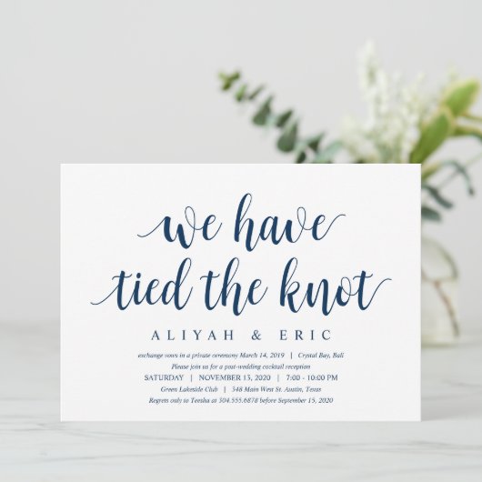 Invitation Moderne Rustique Propre, Mariage en Elopement Bleu (Debout devant)