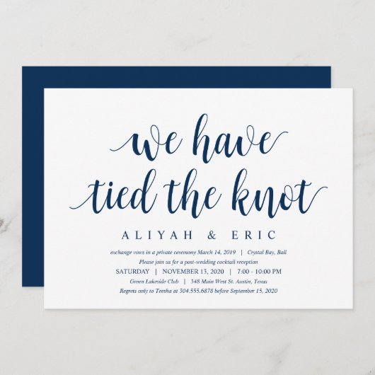 Invitation Moderne Rustique Propre, Mariage en Elopement Bleu (Devant / Derrière)