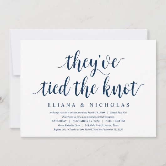 Invitation Moderne Rustique Propre, Police Navy, Mariage Elop (Devant)