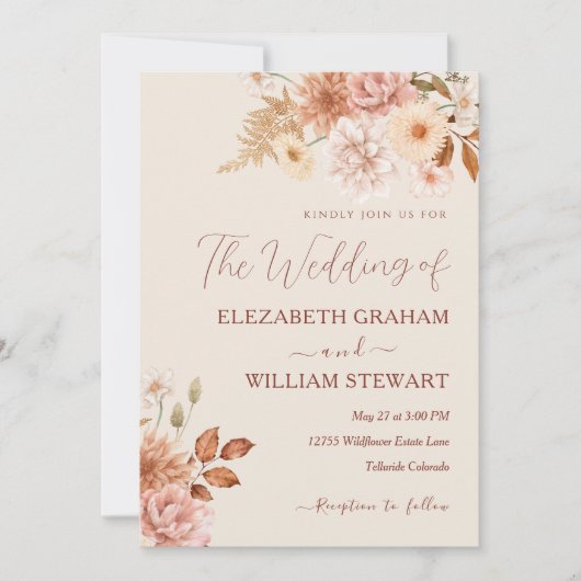 Invitation Moderne Rustique Terracotta Boho Fall Foliage Mari (Devant)