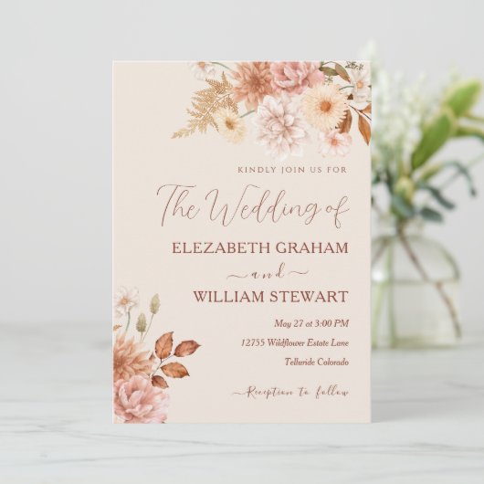 Invitation Moderne Rustique Terracotta Boho Fall Foliage Mari (Debout devant)