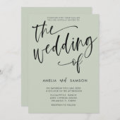 Invitation Moderne Sage Green Calligraphie Mariage de (Devant / Derrière)