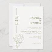 Invitation Moderne Sage Green Date Line Mariage Floral (Devant)