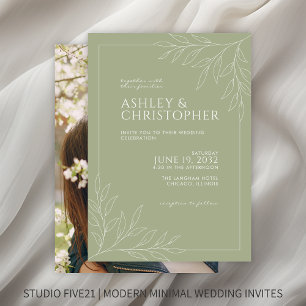Invitation Moderne Sage Green Foliing Plan Mariage photo