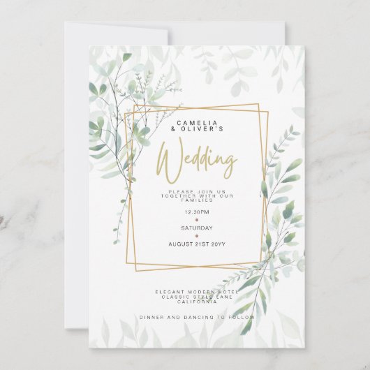 Invitation Moderne Sage Greenery Mariage QR Code RSVP Invitat (Devant)