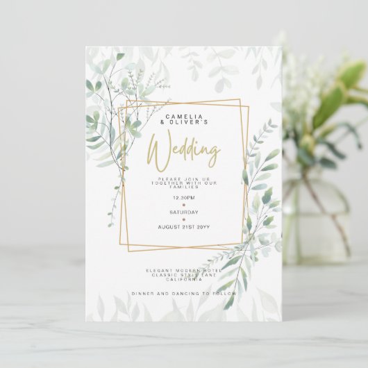 Invitation Moderne Sage Greenery Mariage QR Code RSVP Invitat (Debout devant)