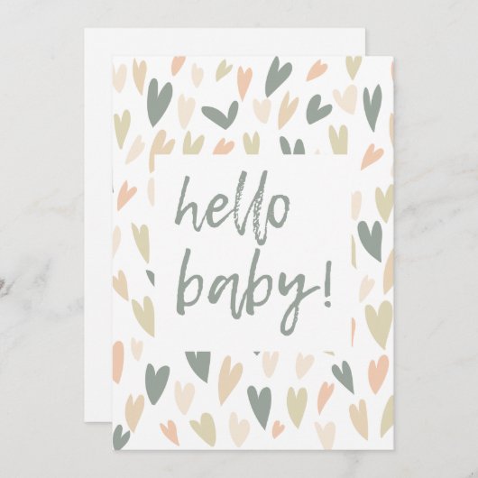 Invitation Moderne Sage Heart Genre Neutre Bonjour Baby showe (Devant / Derrière)