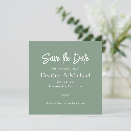 Invitation Moderne Sage Vert Enregistrer la date QR Mariage (Debout devant)