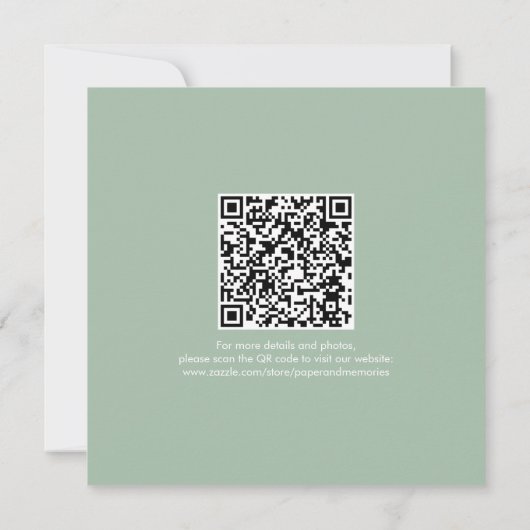 Invitation Moderne Sage Vert Enregistrer la date QR Mariage (Dos)