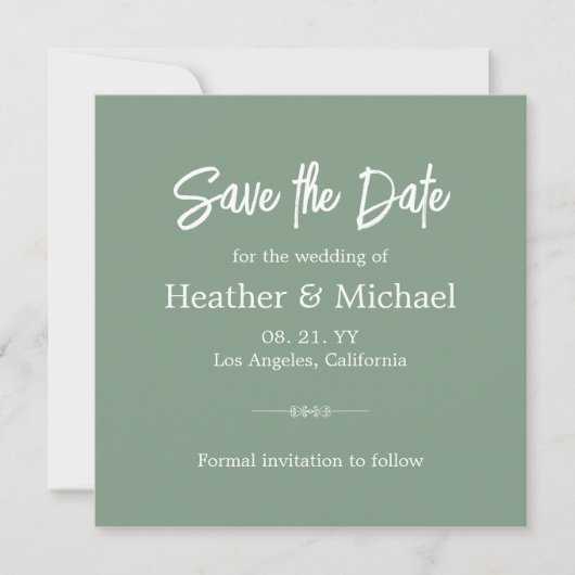 Invitation Moderne Sage Vert Enregistrer la date QR Mariage (Devant)