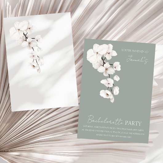 Invitation Moderne Sage Vert Orchidées Blanches Bachelorette