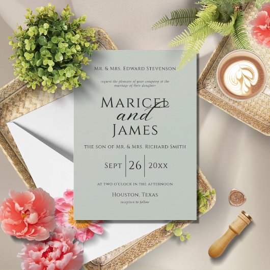Invitation Moderne Sage Vert Simple Mariage