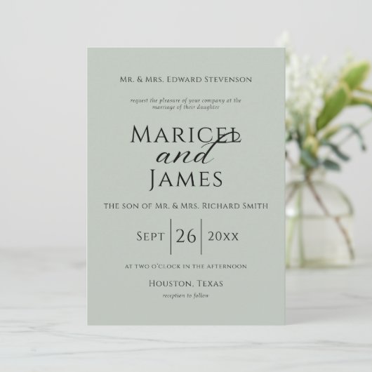 Invitation Moderne Sage Vert Simple Mariage (Debout devant)